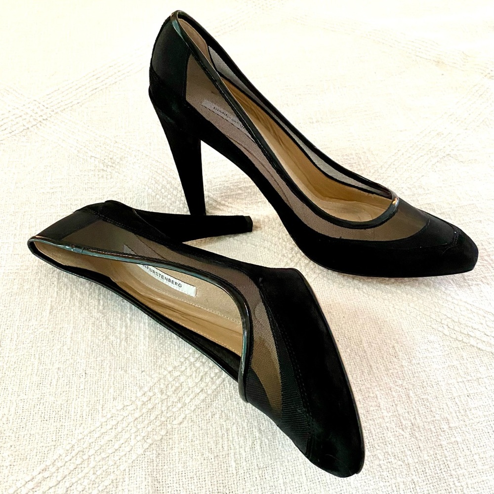 DVF Diane von Furstenberg Black Heels with Mesh Size 10